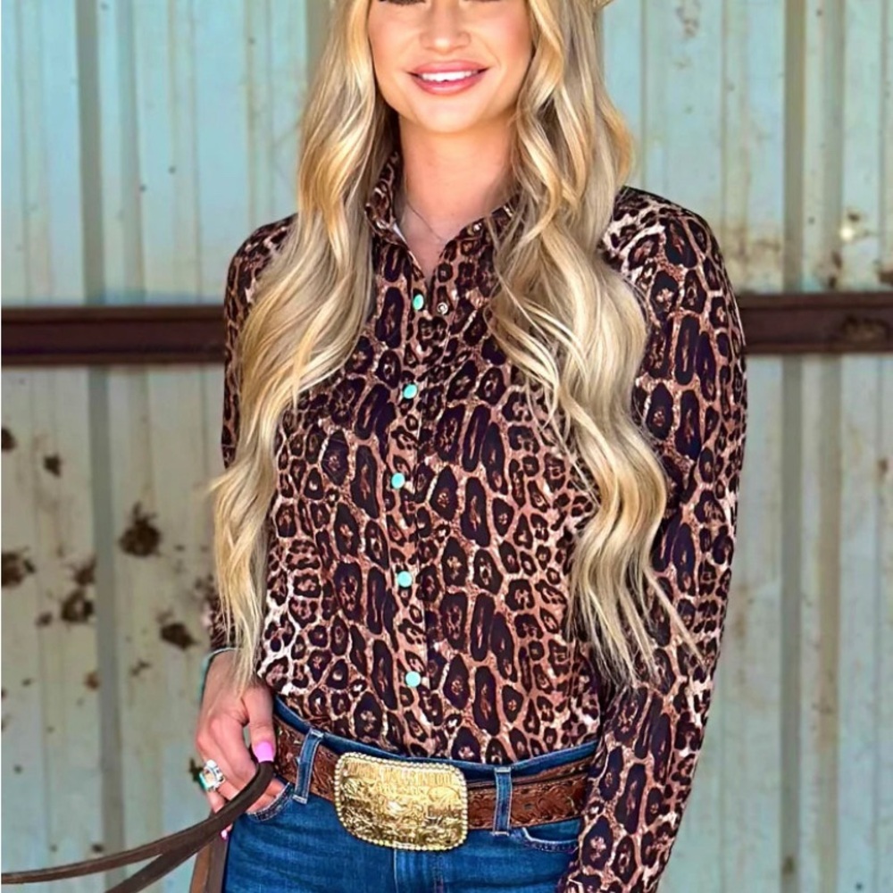 Wild Elegance Leopard Print Button-Down Shirt - image 1